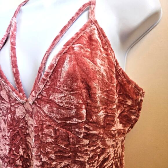 Crushed Velvet Dusty Rose Mini Dress Size M Y2K FairyGrunge Whimsigoth - Picture 2 of 7
